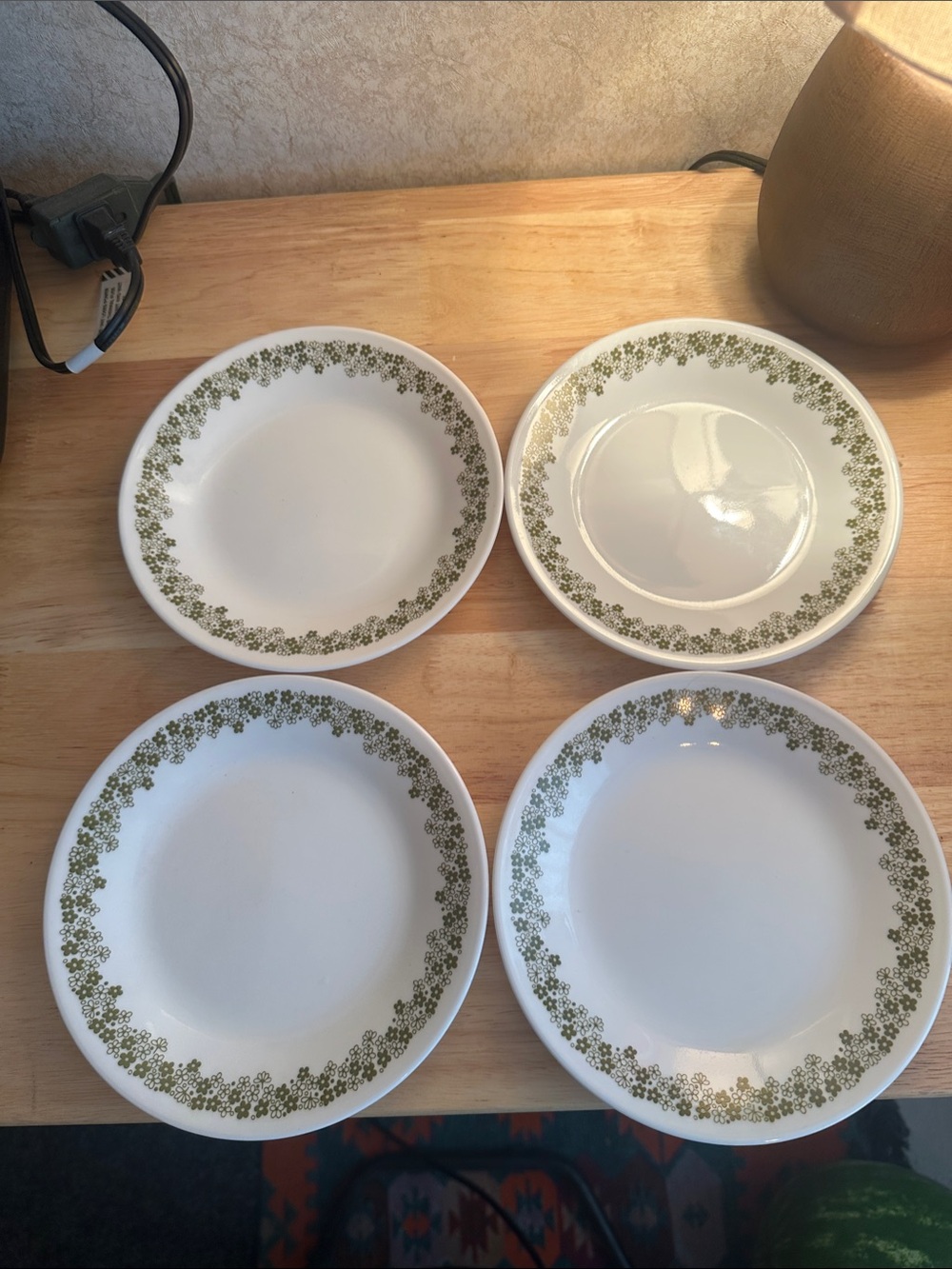 Corelle crazy daisy salad plates with Olive Green Floral Border Set of 4 vintage
